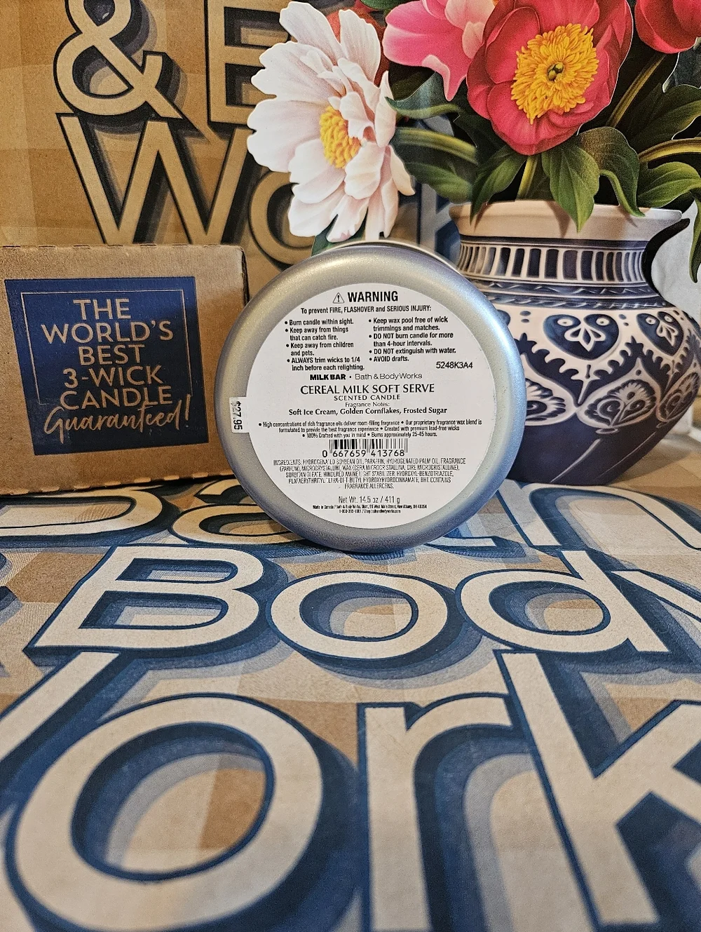 NWT Bath & Body Cereal Milk Soft Serve 3-Wick Candle - Blue, White - Picture 4 of 6